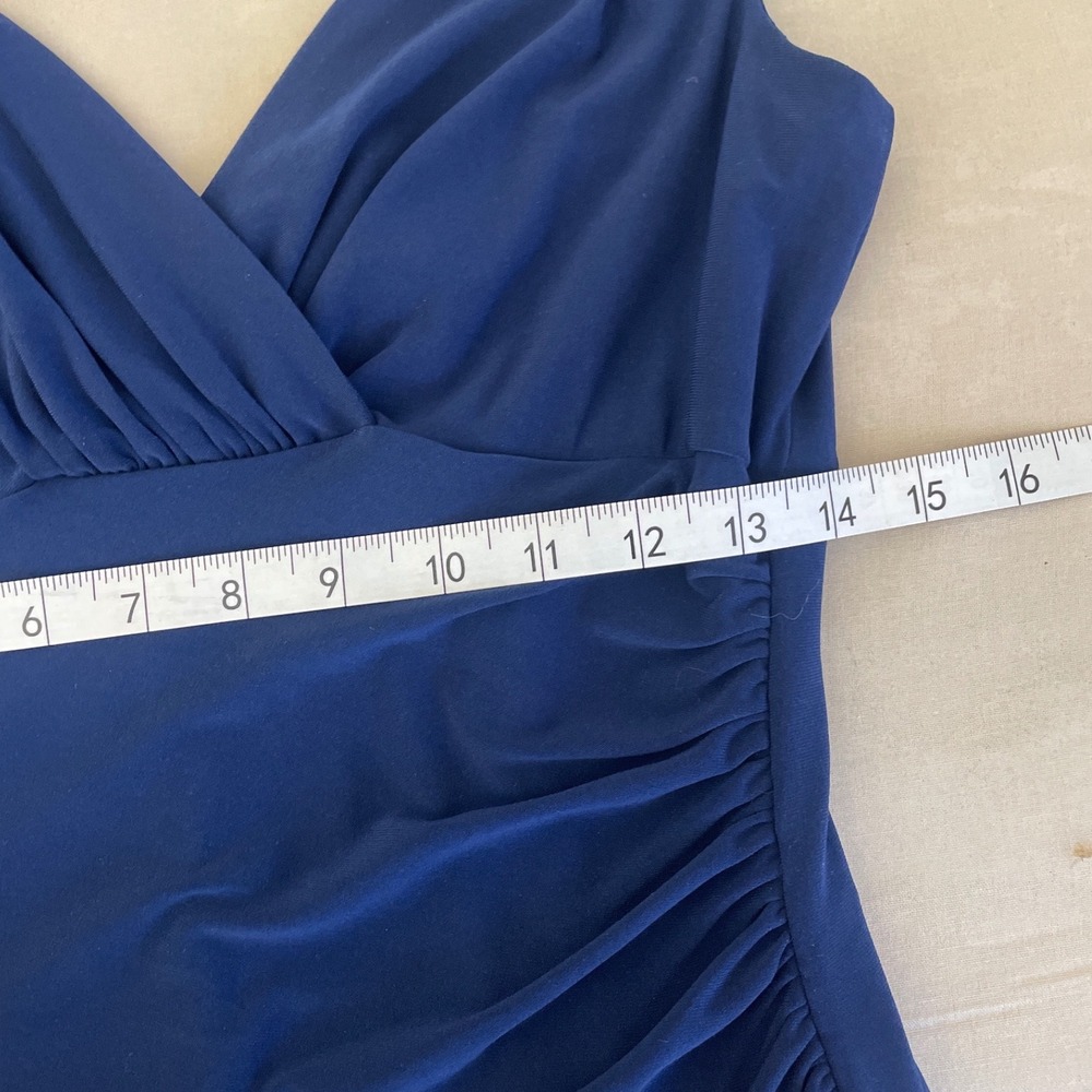 Lauren Ralph Lauren  Navy Blue Ruched Rhinestone  Dress 8 Prom Wedding Cocktail - Picture 6 of 9